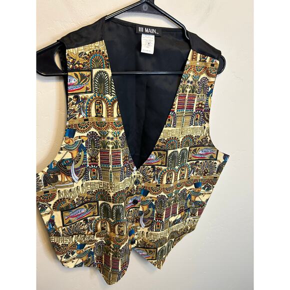Vintage 90s III Main Egyptian Print Cotton Vest Unisex Bold Statement Size L - Picture 4 of 6